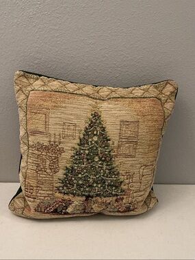 Source Unknown Tapestry Christmas Tree Pillow - Green & Beige